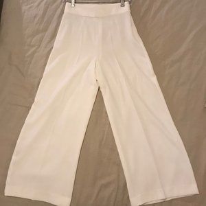 Zara Woman Wide Leg Crepe Trousers - White